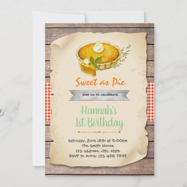 Sweet as pie party birthday invitation (Front)