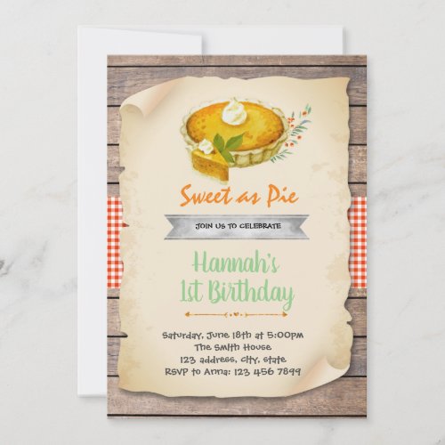 Sweet as pie party birthday invitation