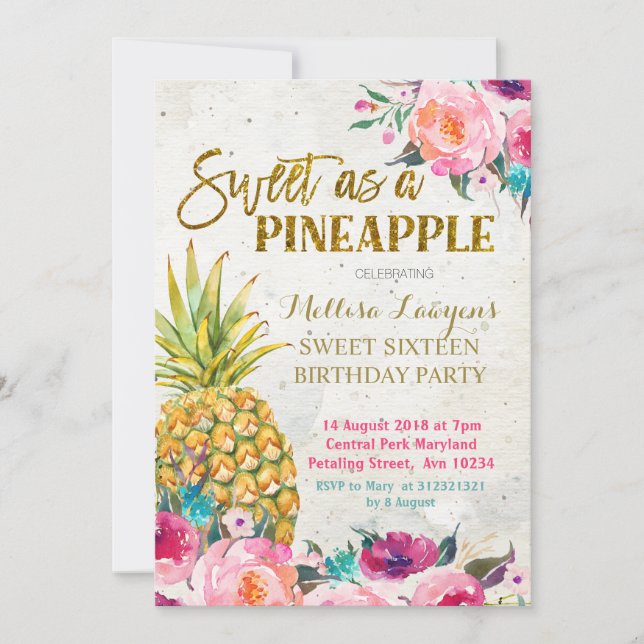 Sweet as pineapple Birthday Invitation (Front)