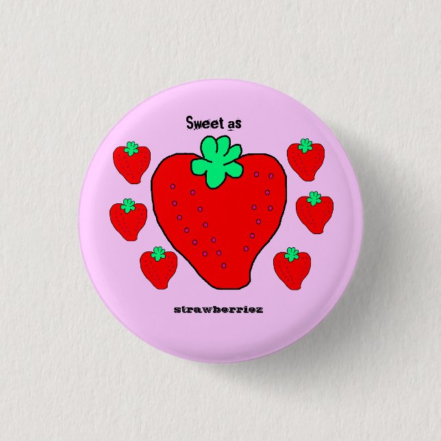 Sweet As Strawberriez pastel pixel art mini button (Front)