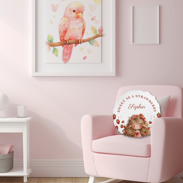 Sweet As Strawberry Girl Happy Birthday Party Round Pillow (Creator Uploaded)