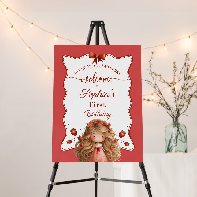 Sweet As Strawberry Girl Watercolor Birthday  Foam Board (In Situ (Stand))