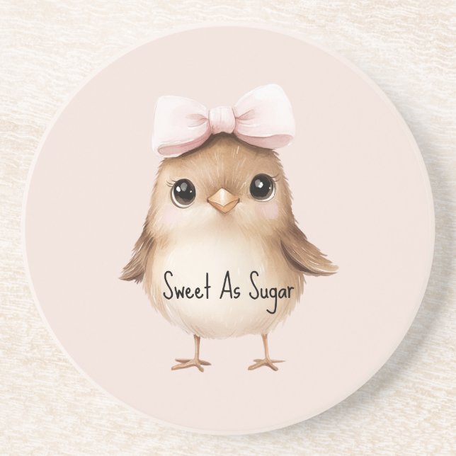 Sweet As Sugar Bird Pink Bow Coaster (Front)