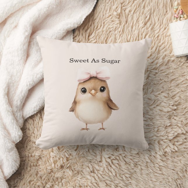 Sweet As Sugar Bird with Bow Throw Pillow (Blanket)