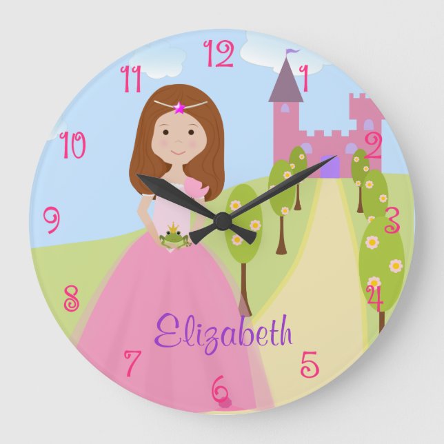 Sweet Auburn Hair Princess Personalized Large Clock (Front)
