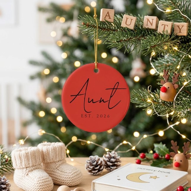 Sweet Aunt EST Year Holiday Keepsake Script Design Ceramic Ornament (Creator Uploaded)