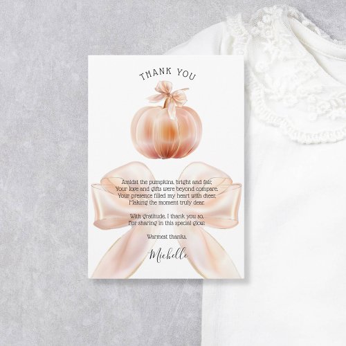 Sweet Autumn Bow Little Pumpkin Baby Shower  Thank You Card