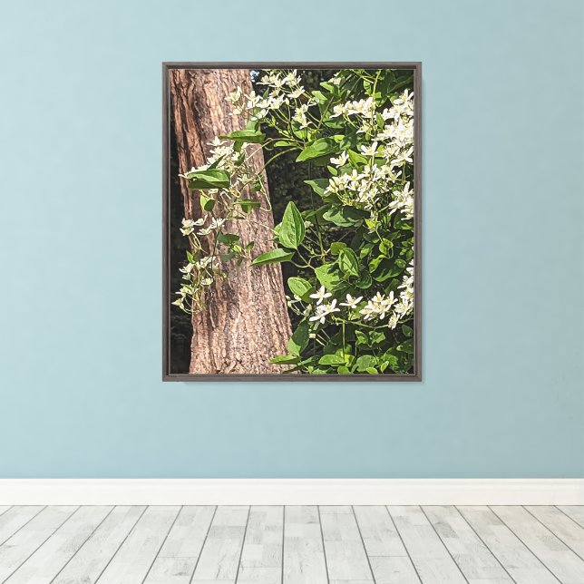 Sweet Autumn Clematis Floral Canvas Print (Insitu(Wood Floor))