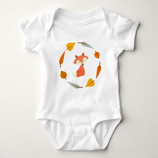 Sweet Autumn Leaves Fox Baby Bodysuit (Front)