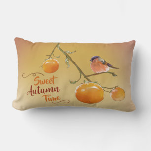 Sweet Autumn Orange Persimmon Fruits & Bird  Lumba Lumbar Pillow