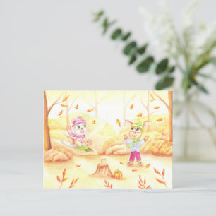 Sweet autumn walk in the forest postcard