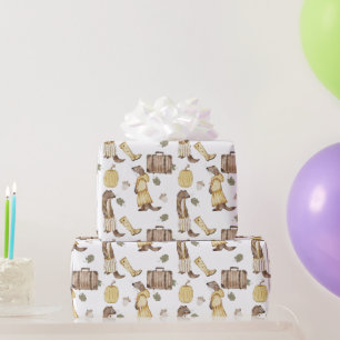 Sweet Autumn Weasels, Rain Boots, Pumpkin Wrapping Paper