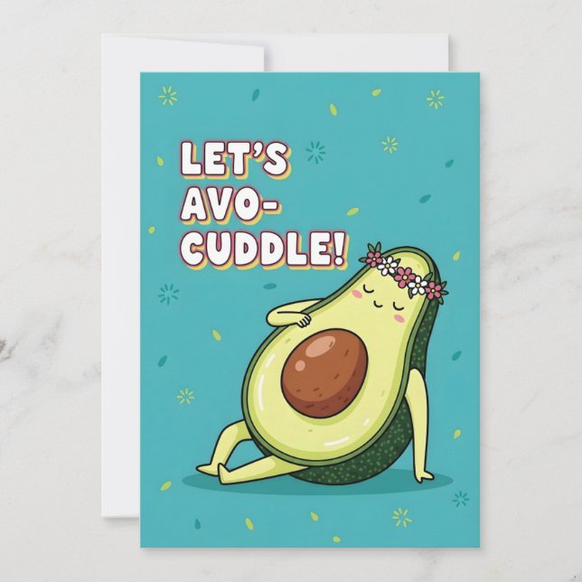 Sweet Avocado Saying Let’s Avo Cuddle Kawaii Food  Thank You Card (Front)