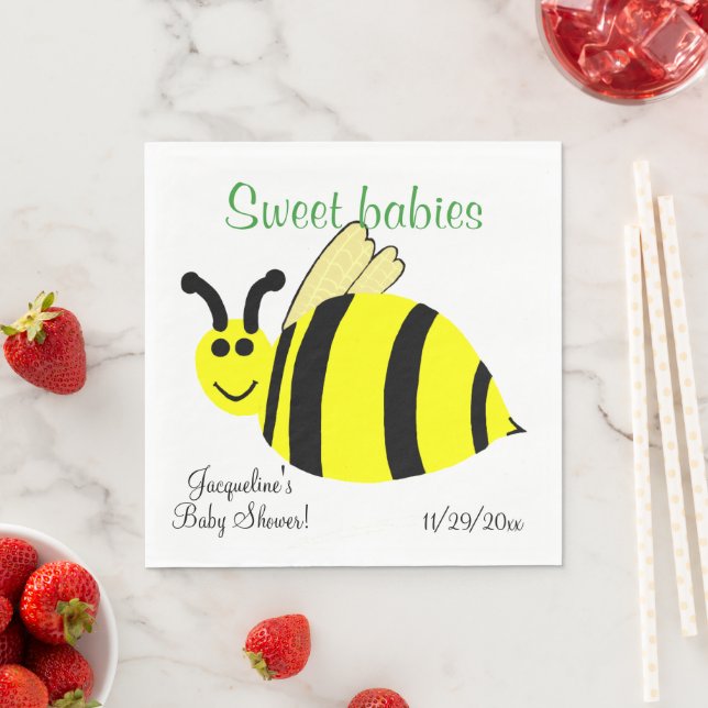 Sweet Babies Yellow Bumble Bee Twins Baby Shower Paper Napkins (Insitu)