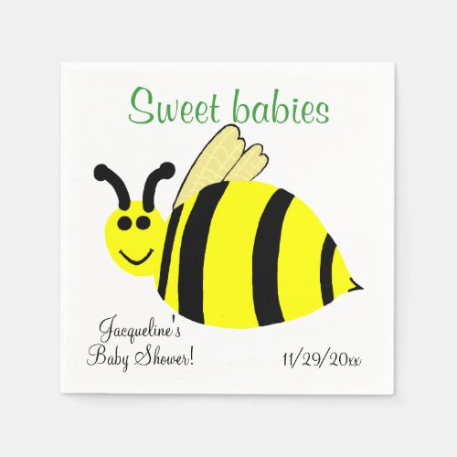 Sweet Babies Yellow Bumble Bee Twins Baby Shower Paper Napkins
