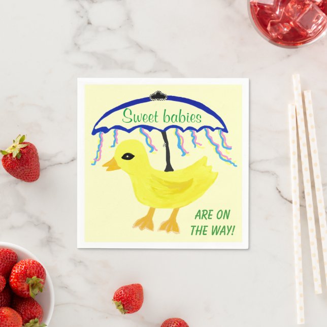 Sweet Babies Yellow Ducky Baby Shower Umbrella Paper Napkins (Insitu)