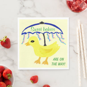 Sweet Babies Yellow Ducky Baby Shower Umbrella Paper Napkins