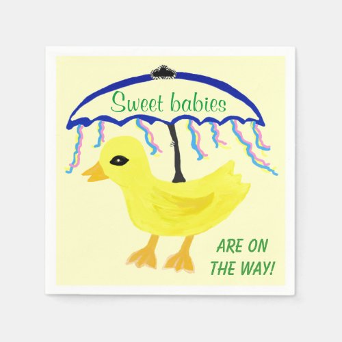 Sweet Babies Yellow Ducky Baby Shower Umbrella Paper Napkins