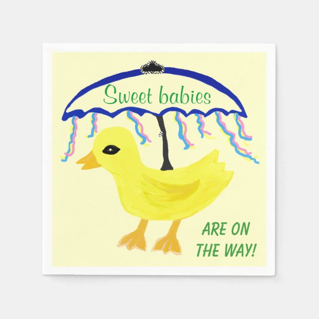 Sweet Babies Yellow Ducky Baby Shower Umbrella Paper Napkins (Front)