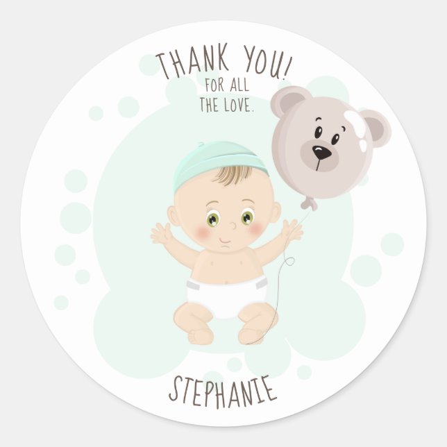 Sweet Baby and Bear Balloon Classic Round Sticker (Front)