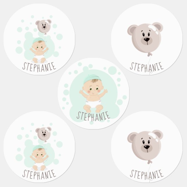 Sweet Baby and Bear Balloon Kids' Labels (Group)