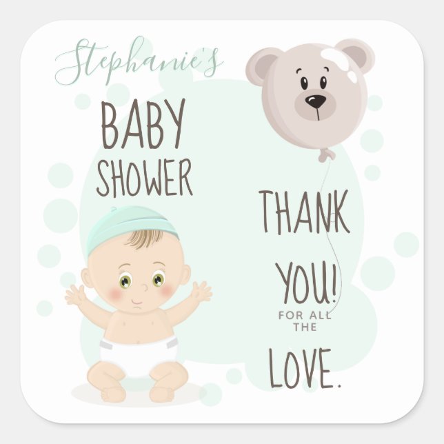 Sweet Baby and Bear Balloon Square Sticker (Front)