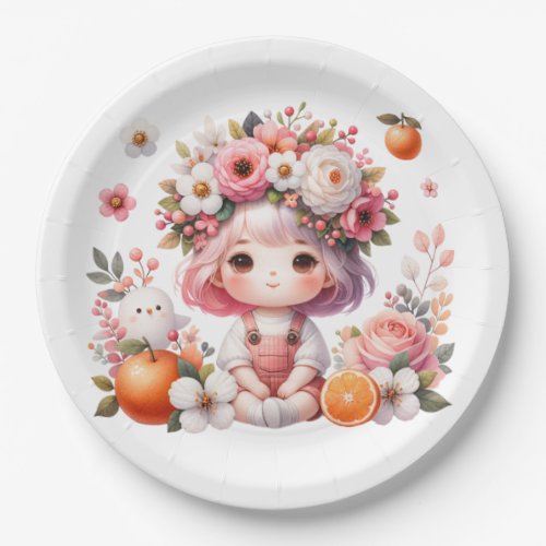 Sweet Baby and Orange Delight Girl Paper Plates