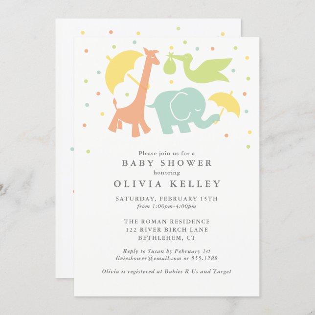 Sweet Baby Animal Baby Shower,  Neutral Invitation (Front/Back)
