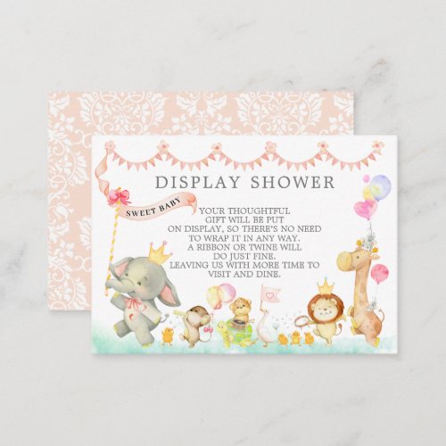 Sweet Baby Animals Parade Baby Shower Gift Display Enclosure Card - Sweet jungle animals parade for a girls shower gift display shower invitation insert card.  Matching items available in our shop.