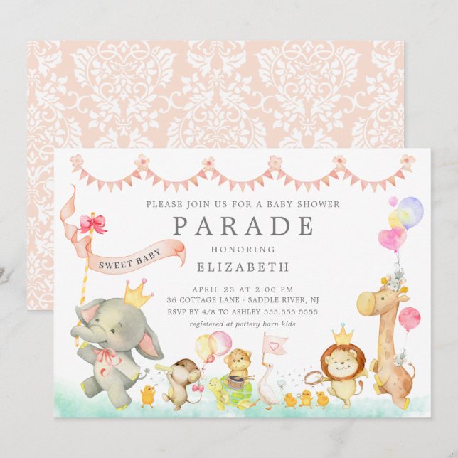 Sweet Baby Animals Parade Baby Shower Invitation (Front/Back)