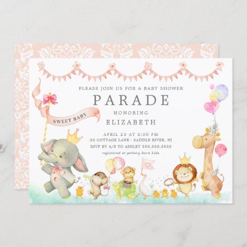 Sweet Baby Animals Parade Baby Shower Invitation