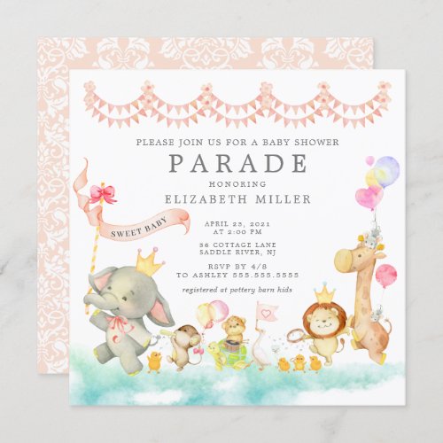 Sweet Baby Animals Parade Baby Shower Invitation