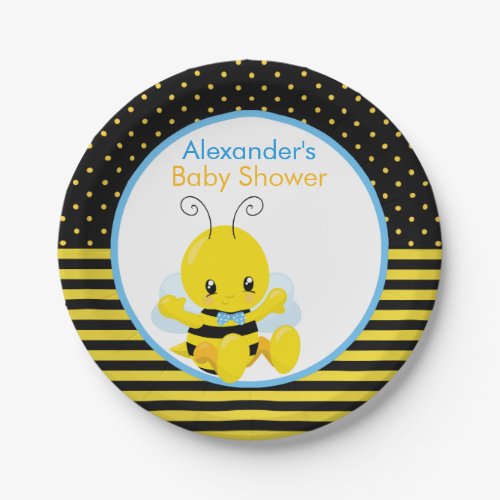 Sweet Baby Bee Boy Baby Shower Paper Plate