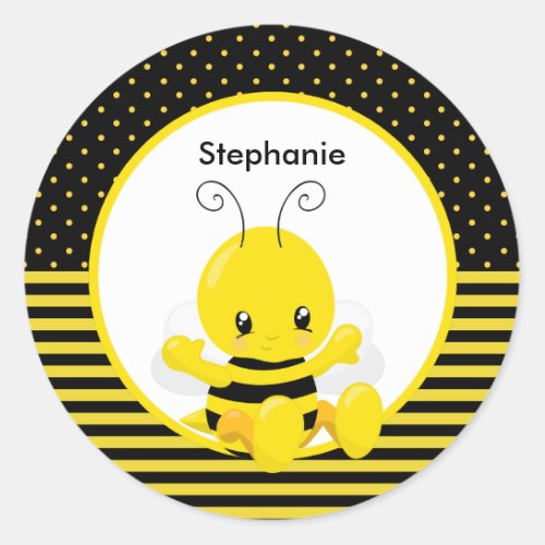 Sweet Baby Bee Custom Name Classic Round Sticker