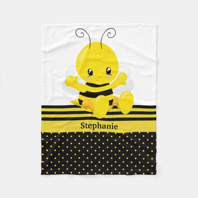 Sweet Baby Bee Custom Name Fleece Blanket (Front)