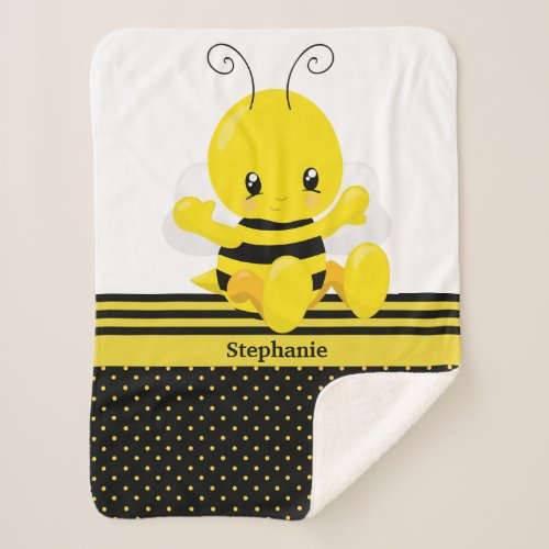 Sweet Baby Bee Custom Name Sherpa Blanket