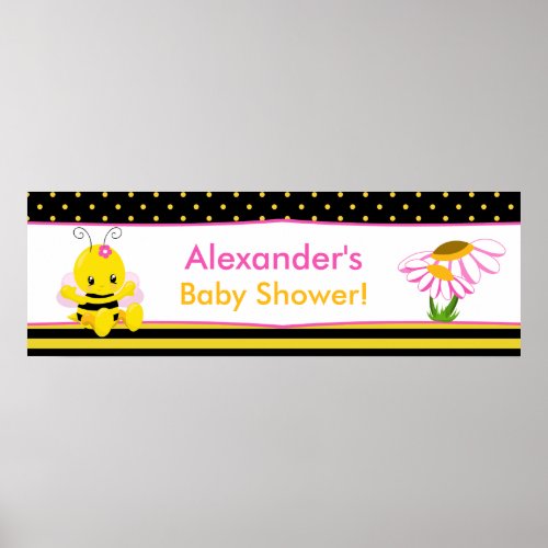 Sweet Baby Bee Girl Baby Shower Banner Poster