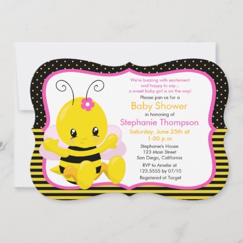Sweet Baby Bee Girl Baby Shower Invitation