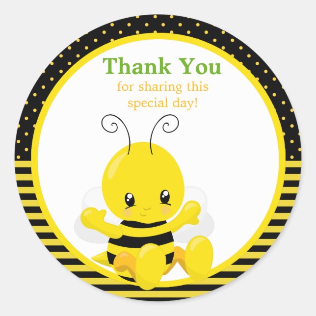 Sweet Baby Bee Thank You Sticker (Front)
