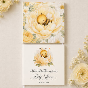 Sweet Baby Bee Yellow Watercolor Baby Shower Guest Book