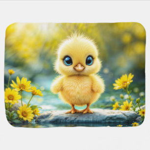Sweet baby bird spring meadow yellow flowers blanket
