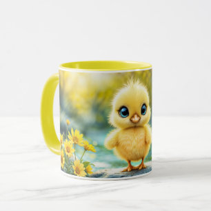 Sweet baby bird spring meadow yellow flowers mug