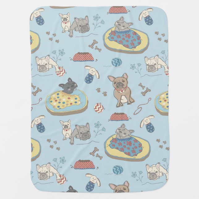 Sweet Baby Blanket w/ Adorable Frenchies (Front)