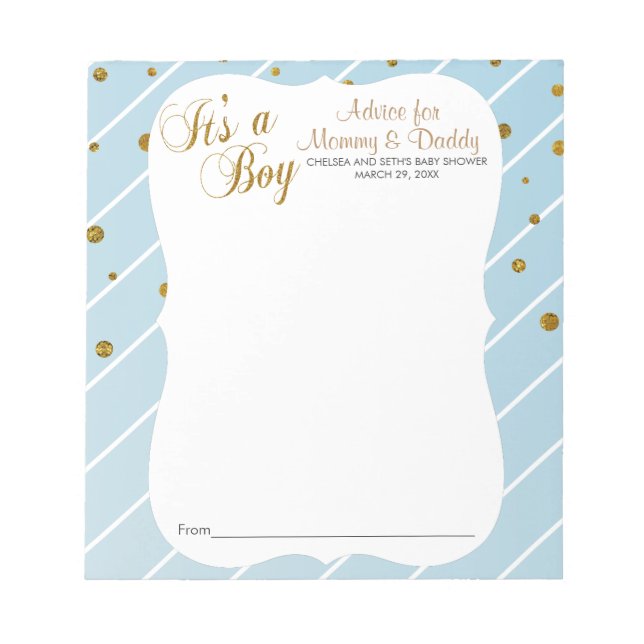 Sweet Baby Blue and Gold Confetti - Advice Notepad (Front)