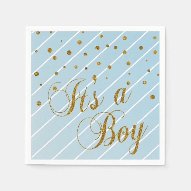 Sweet Baby Blue and Gold Confetti Paper Napkins (Front)