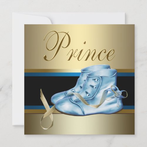 Sweet Baby Blue and Gold Prince Baby Shower Invitation