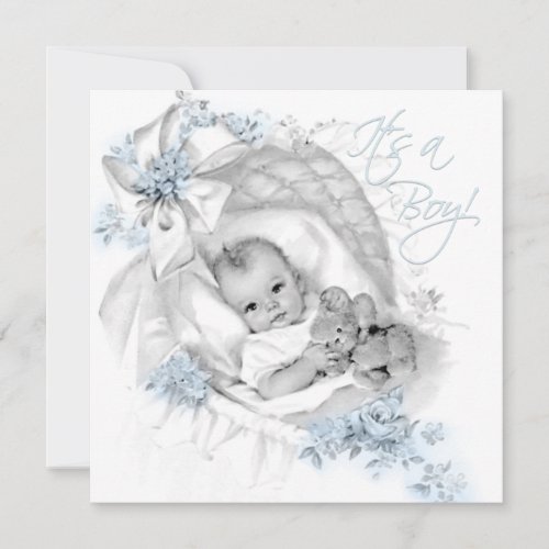 Blue Bassinet Vintage Baby Boy Shower Invitation