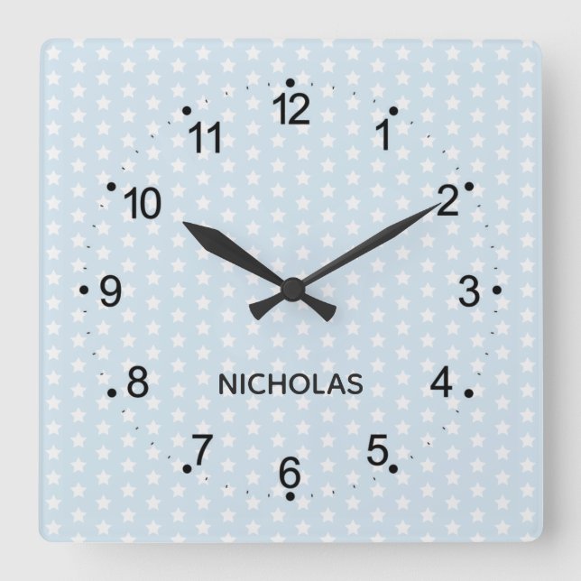 Sweet Baby Blue Stars Square Wall Clock (Front)