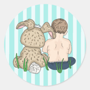 Sweet Baby Boy and Easter Bunny Happy Easter Classic Round Sticker