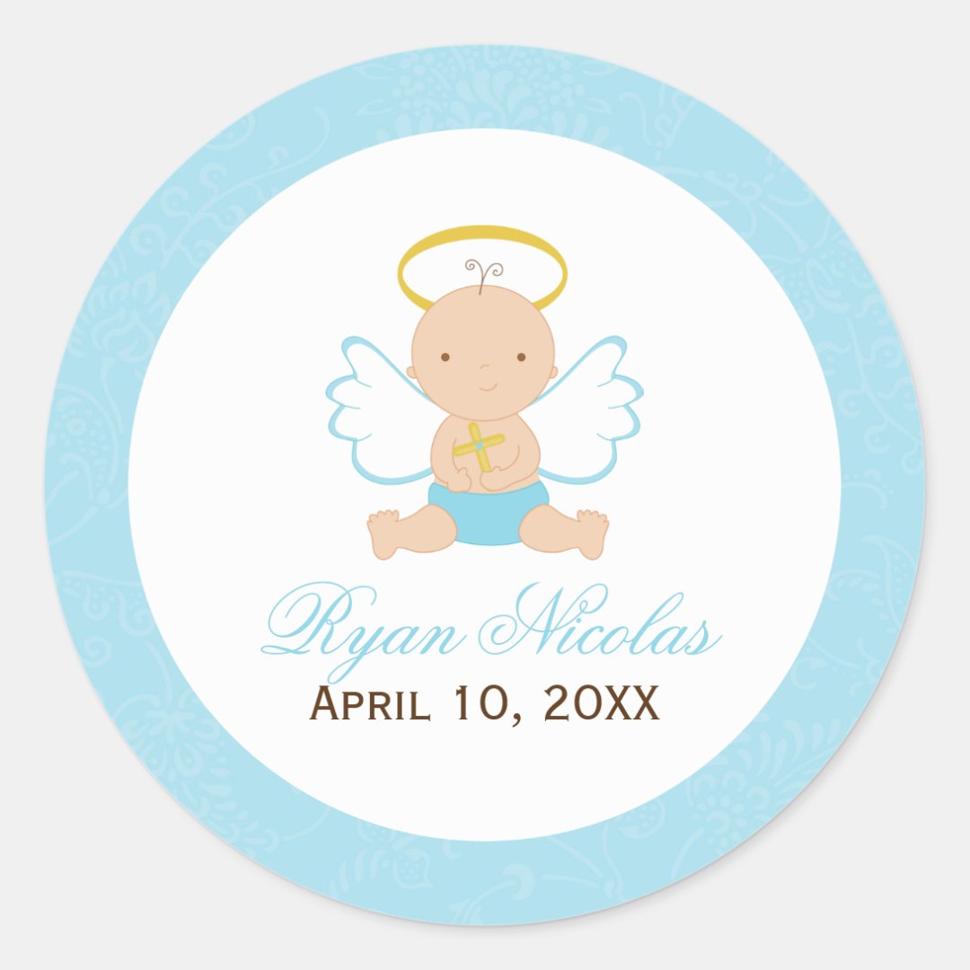 Sweet Baby Boy Baptism Classic Round Sticker 